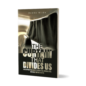 A book cover with the title " the curtain that divides us ".